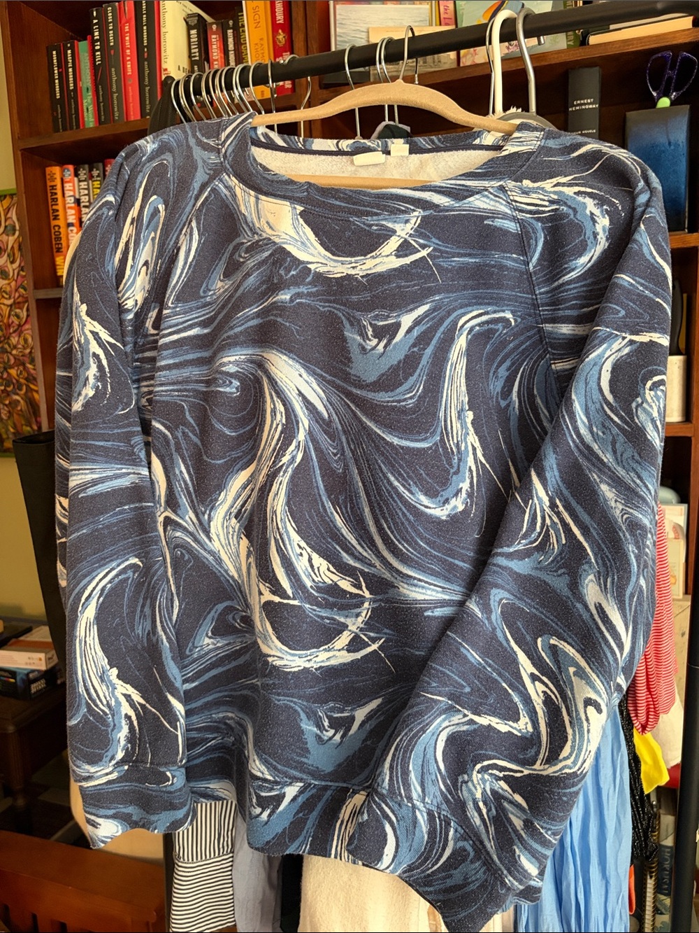 GAP Navy & White Marbled Crewneck Sweatshirt